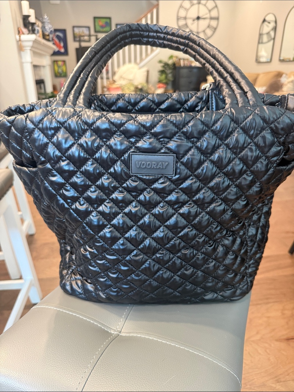 VOORAY Quilted Black Tote Bag